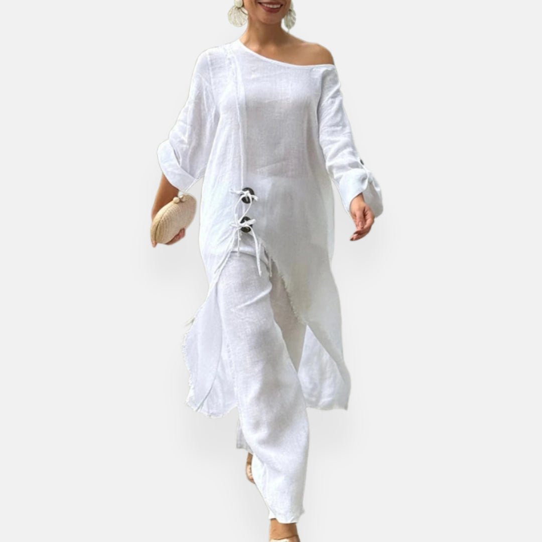 Vérène | Ensemble blanc fluide à détail lacet